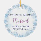 両面初めてのクリスマス結婚した写真 セラミックオーナメント (裏面)
