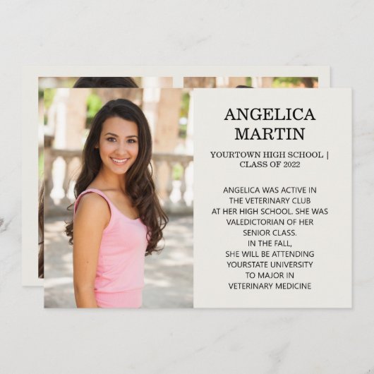 両面卒業3枚の写真詳細発表 案内状 (正面/裏面)