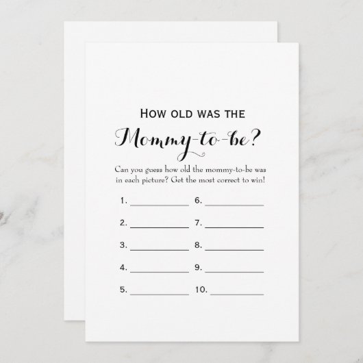 両面印刷のベビーシャワーゲーム2種類 - ママの年齢は？ | アドバイス 招待状 (正面/裏面)
