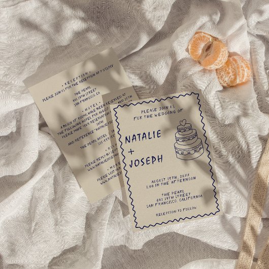 両面手書きレトロケーキモダンー結婚ズ 招待状