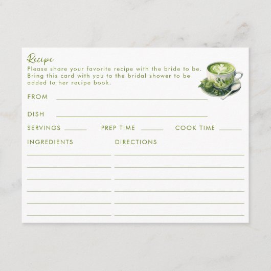 両面抹茶グリーンティーをテーマにしたレシピカード エンクロージャーカード (正面)