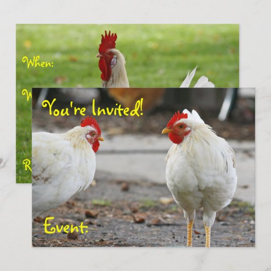 両面招待状、雄鶏 招待状 (正面/裏面)