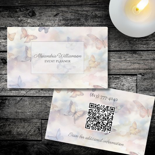 両面水彩蝶QRコード 名刺