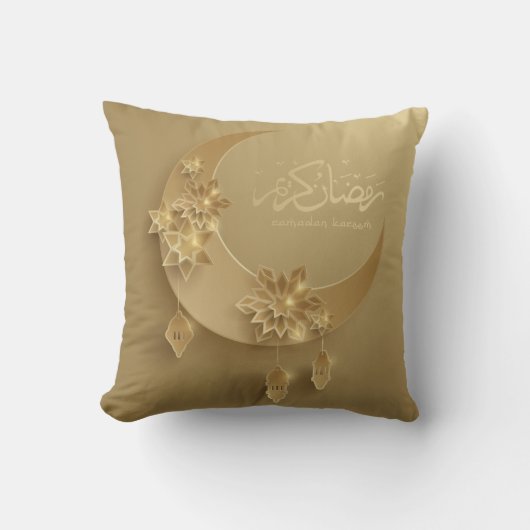 両面紙カットラマダン提灯&月,金ゴールド クッション (正面)