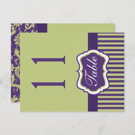 両面紫と緑のダマスクのテーブル番号 ポストカード (正面/裏面)