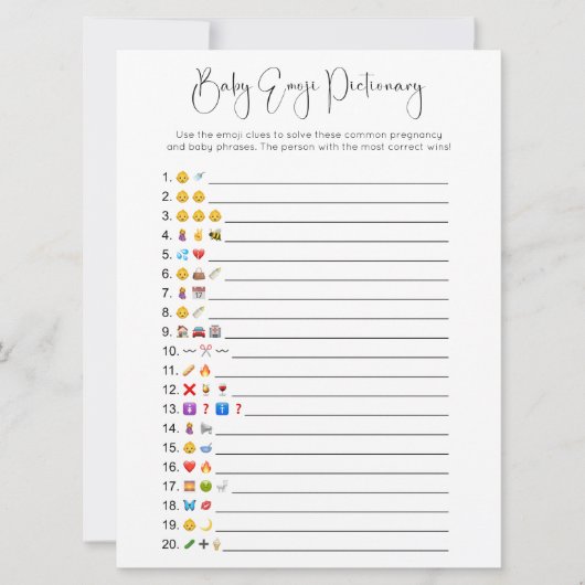 両面絵文字モダン赤ちゃんシャワーゲーム 招待状 (正面)