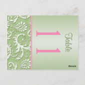 両面緑とピンクダマスクのテーブル番号 ポストカード (裏面)