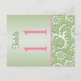 両面緑とピンクダマスクのテーブル番号 ポストカード