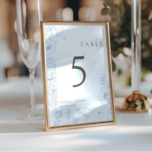 両面線アートブルーフランスのテーブルNrカード 招待状