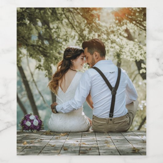 両面自分のカスタムウェディングフォトを追加 ワインラベル (シングルラベル)