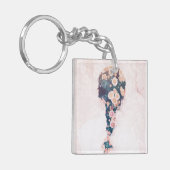 両面花のブレードのパステル調ピンクの白い四角 キーホルダー (正面左)