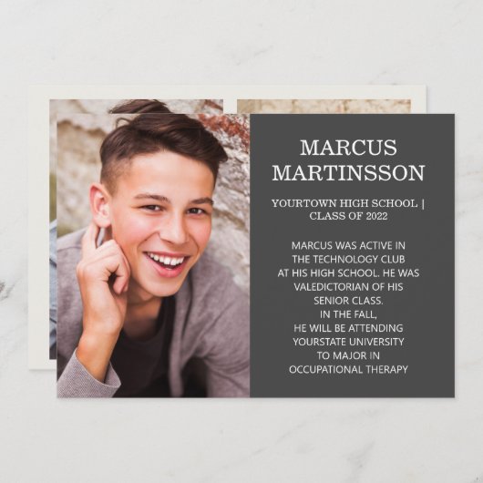 両面茶色の卒業式3写真アナウンス 案内状 (正面/裏面)