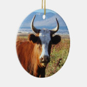 両面西部牛およびベビーの子牛の牛 セラミックオーナメント (右)