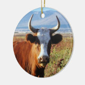 両面西部牛およびベビーの子牛の牛 セラミックオーナメント (左)