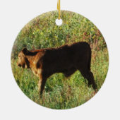 両面西部牛およびベビーの子牛の牛 セラミックオーナメント (裏面)
