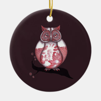 両面赤いヤナギのフクロウのオーナメント セラミックオーナメント