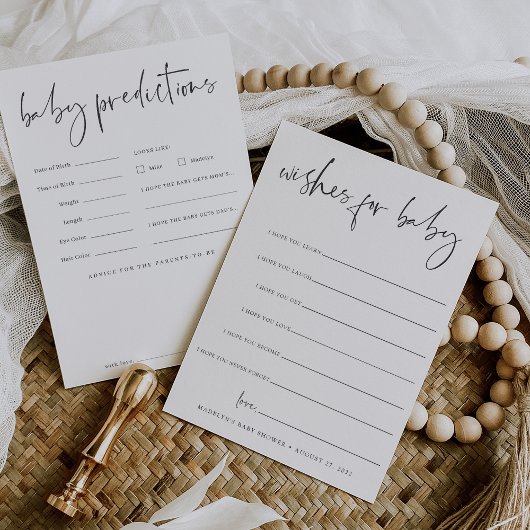 両面赤ちゃんシャワーのウィッシュ&予測カード 招待状