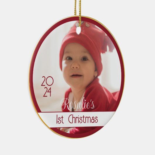 両面赤金ゴールドベビー初めてのクリスマスオーナメント セラミックオーナメント (右)