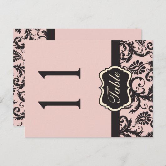 両面赤面ピンクとグレーのダマスクのテーブル番号 ポストカード (正面/裏面)