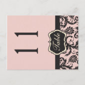 両面赤面ピンクとグレーのダマスクのテーブル番号 ポストカード (正面)