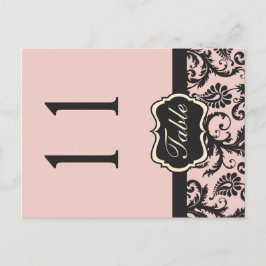 両面赤面ピンクとグレーのダマスクのテーブル番号 ポストカード