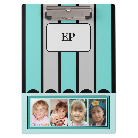 両面追加イニシャル8枚の写真グレーのミント クリップボード (正面)