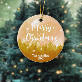 両面金ゴールドカスタム雪・森メリークリスマス セラミックオーナメント