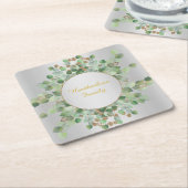 両面銀ユーカリ枝切球 スクエアペーパーコースター (アングル)