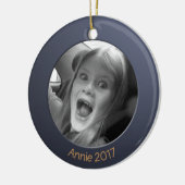 両面青2 xカスタム写真と文字 セラミックオーナメント (左)
