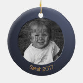 両面青2 xカスタム写真と文字 セラミックオーナメント (裏面)