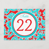 両面青、赤、白のダマスクのテーブル番号 ポストカード (裏面)