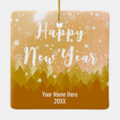 両面黄金カスタム雪の森メリークリスマス セラミックオーナメント (裏面)