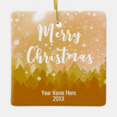 両面黄金カスタム雪の森メリークリスマス セラミックオーナメント (正面)