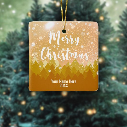 両面黄金カスタム雪の森メリークリスマス セラミックオーナメント