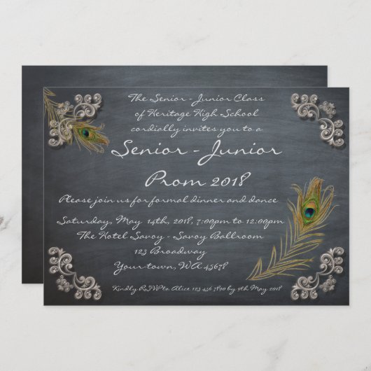 、両面黒板年長後輩、プロム編集可能 招待状 (正面/裏面)