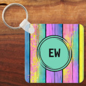 両面2枚の写真に緑のイニシャル キーホルダー (正面)