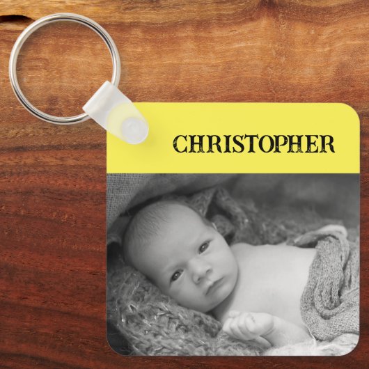両面2枚の写真に黄色の名前を付ける キーホルダー (正面)