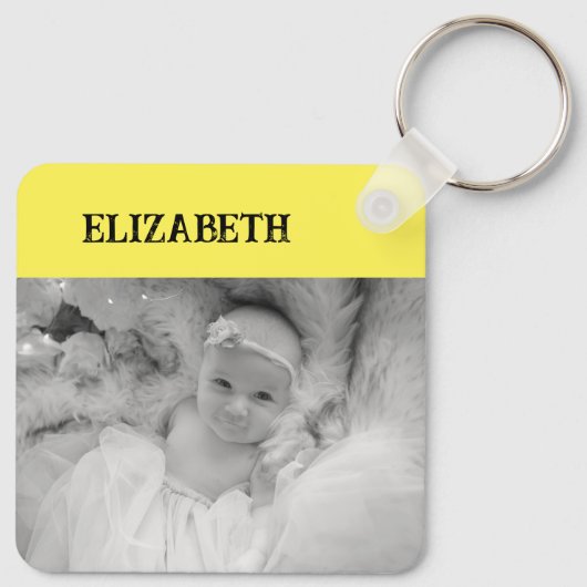 両面2枚の写真に黄色の名前を付ける キーホルダー (裏面)