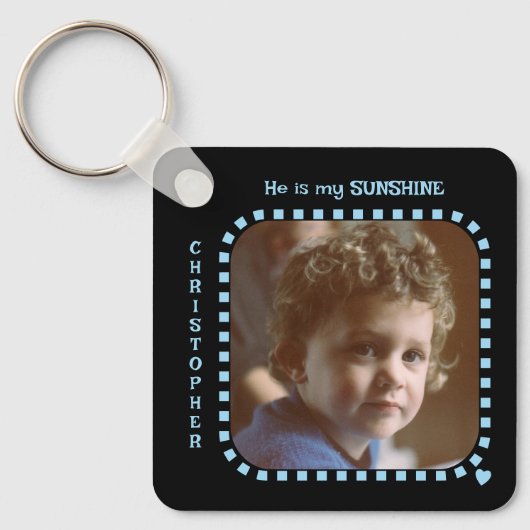 両面2枚の写真の名前（黒い青） キーホルダー (正面)