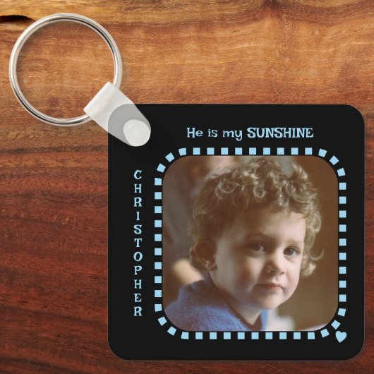両面2枚の写真の名前（黒い青） キーホルダー (正面)