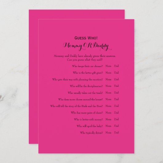 両面2 xベビーシャワーゲーム 招待状 (正面/裏面)