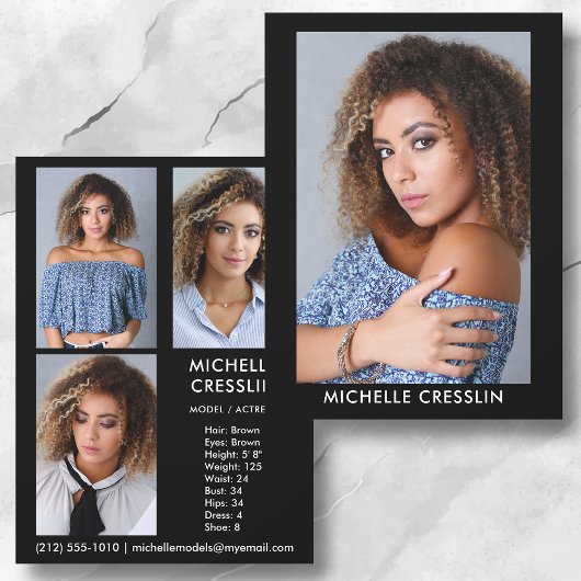 両面4フォトモデルアクターComp zedカード5.5x7.5 招待状