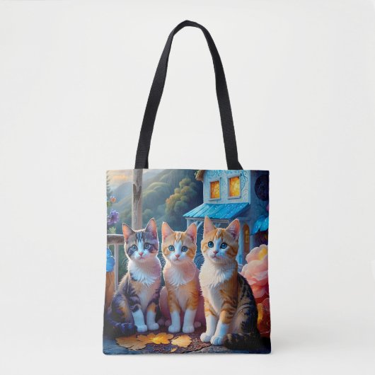 両面7 かわいいアーティストデザインの子猫 トートバッグ (正面)