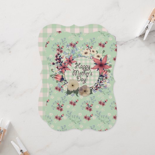 両面 |フローラ母の日 | Mint Green Check カード (正面/裏面インサイチュ)