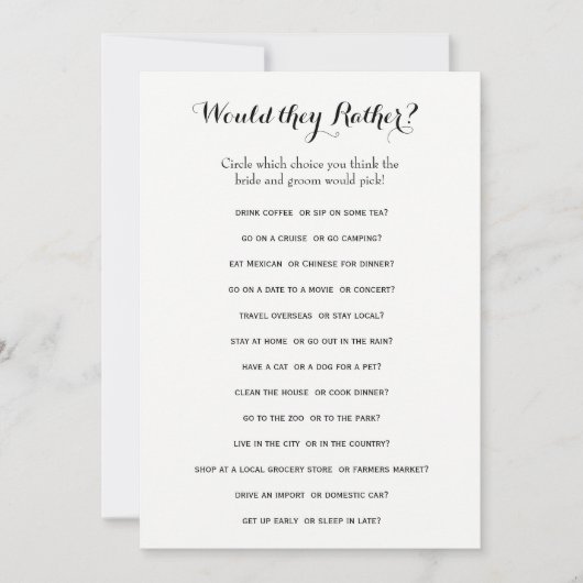 両面 ブライダルシャワーゲーム - 花婿の言葉| どちらか (正面)