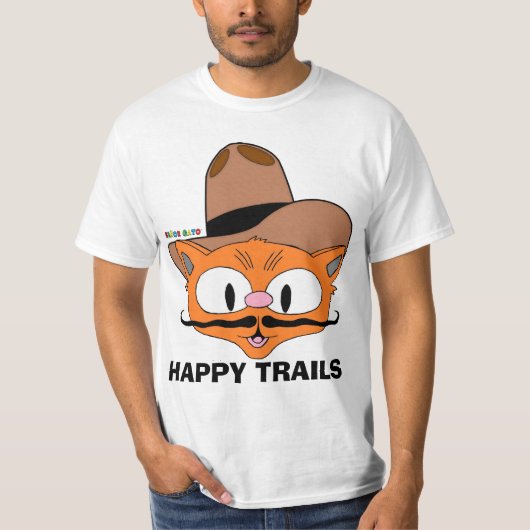 両面HAPPY TRAILS カートゥーン マスタッシュ ネコ Tシャツ (正面)