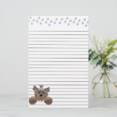 並ぶシャギーな子犬および青い足のプリント 便箋 (スタンド正面)