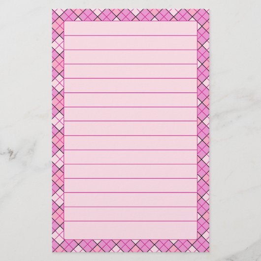 並ぶピンクの格子縞の文房具 便箋 (正面)