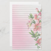 並ぶピンクの花の縦のグループ 便箋 (正面/裏面)