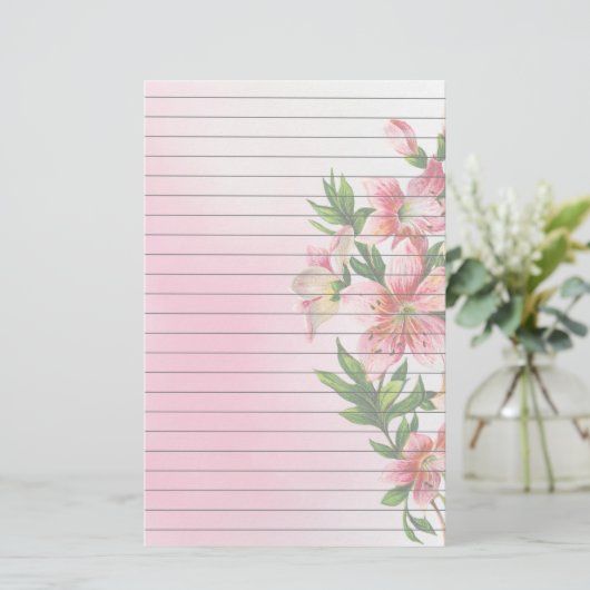 並ぶピンクの花の縦のグループ 便箋 (スタンド正面)